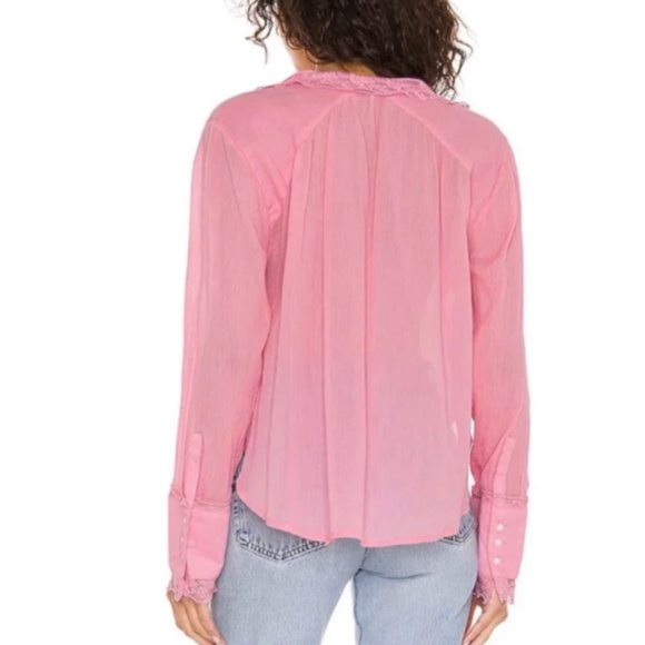 Free People Clemence Botton Down Blouse in Pink sz large NWOT - Picture 3 of 9